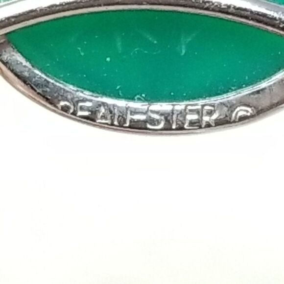 Vintage Sterling Silver Scarab Carved Stone Agate Circle Brooch, Estate - Picture 4 of 8